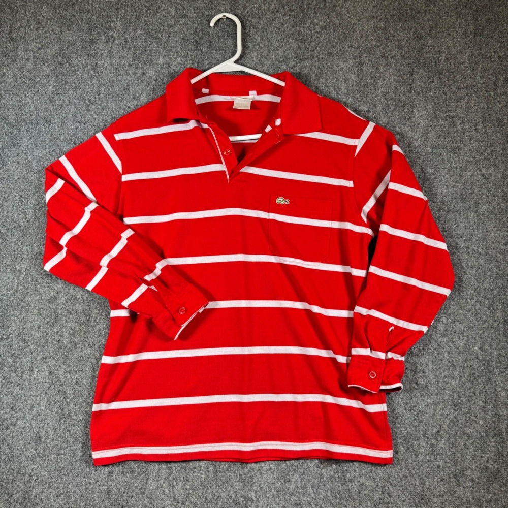 Vintage Lacoste Long Sleeve Polo Mens 5 Large Red White Striped Made in France
